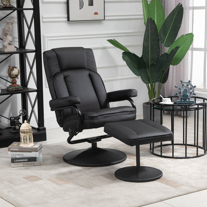 Fauteuil inclinable manuel en cuir synthétique avec base pivotante et repose-pieds, dossier réglable et rembourrage confortable pour la maison ou le bureau
