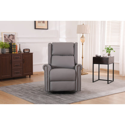 Fauteuil inclinable manuel pivotant en tissu, dossier haut, avec repose-pieds, dossier réglable et garniture cloutée