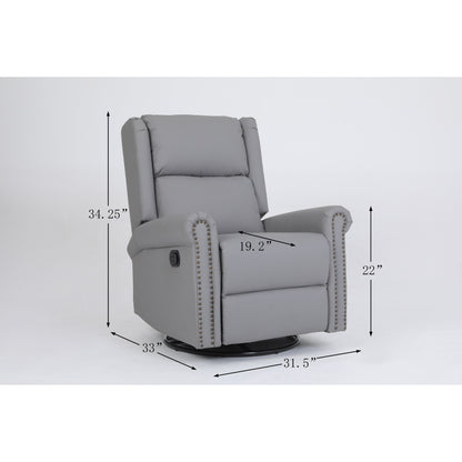 Fauteuil inclinable manuel pivotant en tissu, dossier haut, avec repose-pieds, dossier réglable et garniture cloutée