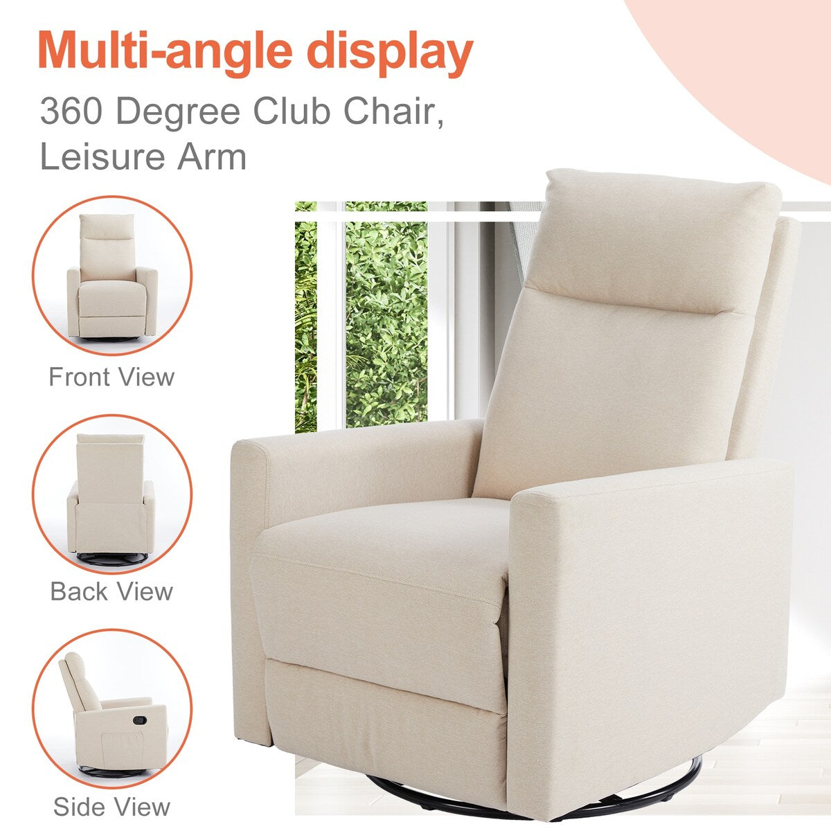 Fauteuil inclinable manuel Winback, canapé simple, beige
