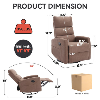 Fauteuil inclinable manuel pour adultes, pivotant à 360°, en tissu, avec accoudoirs carrés et dossier coussiné, pour chambre d'enfant