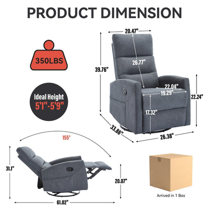 Fauteuil inclinable manuel pour adultes, pivotant à 360°, en tissu, pour chambre d'enfant, avec dossier coussiné.
