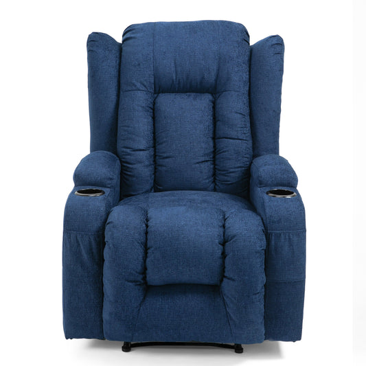 Fauteuil inclinable manuel avec 5 modes de massage, chauffage lombaire, deux porte-gobelets, télécommande et poche de rangement latérale