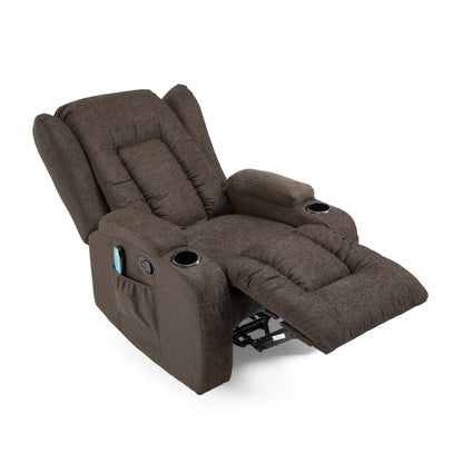 Fauteuil inclinable manuel avec 5 modes de massage, chauffage lombaire, deux porte-gobelets, télécommande et poche de rangement latérale