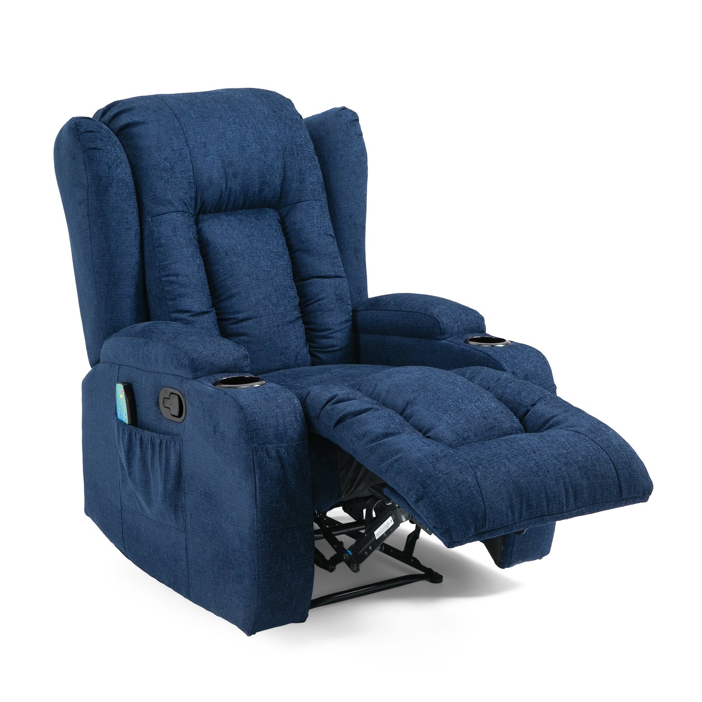 Fauteuil inclinable manuel avec 5 modes de massage, chauffage lombaire, deux porte-gobelets, télécommande et poche de rangement latérale