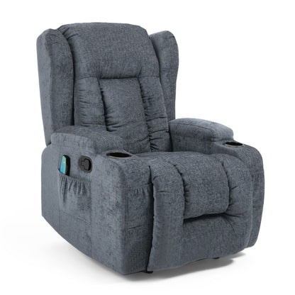 Fauteuil inclinable manuel avec 5 modes de massage, chauffage lombaire, deux porte-gobelets, télécommande et poche de rangement latérale