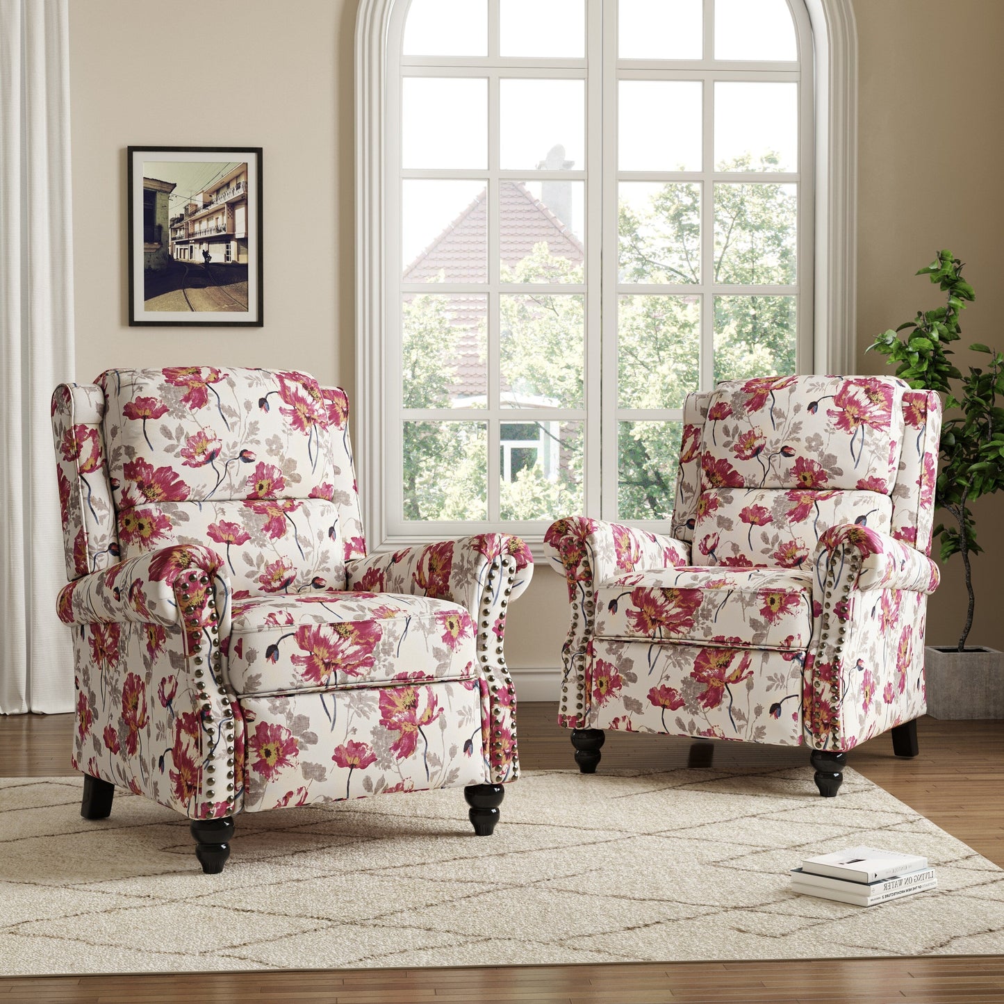 Ensemble de 2 fauteuils inclinables manuels avec garniture cloutée