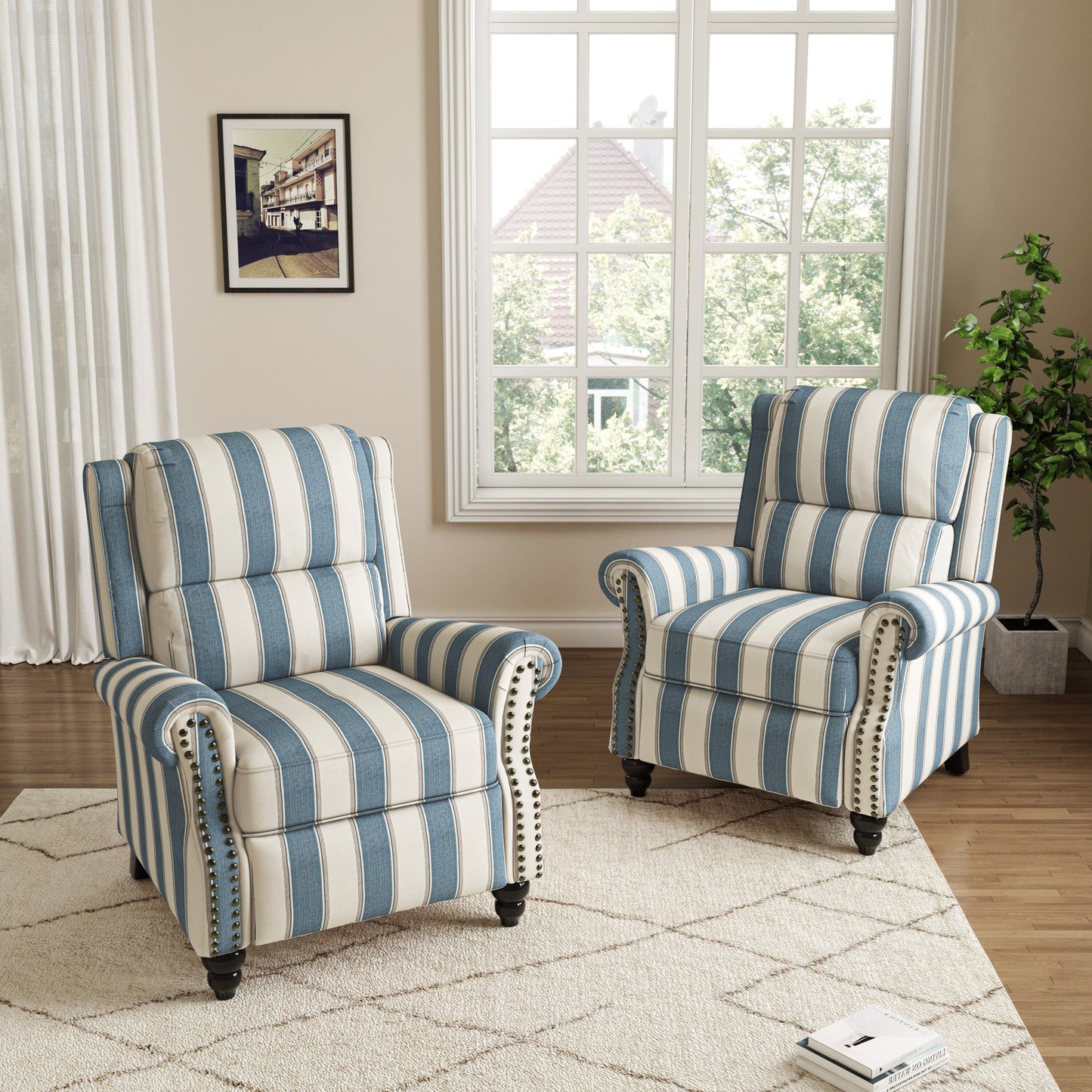 Ensemble de 2 fauteuils inclinables manuels avec garniture cloutée