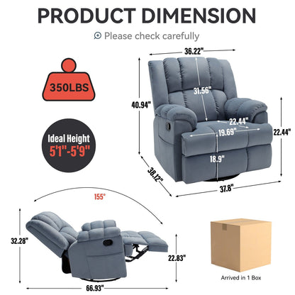 Fauteuil inclinable manuel à bascule et pivotant en tissu pour salon
