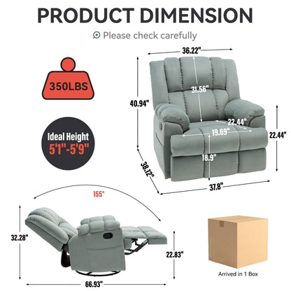 Fauteuil inclinable manuel à bascule et pivotant en tissu pour salon