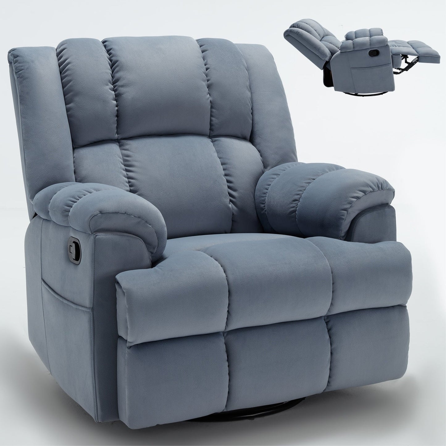Fauteuil inclinable manuel à bascule et pivotant en tissu pour salon