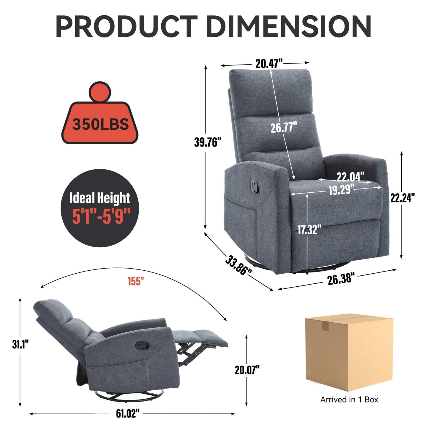 Fauteuil inclinable manuel avec bascule et pivot