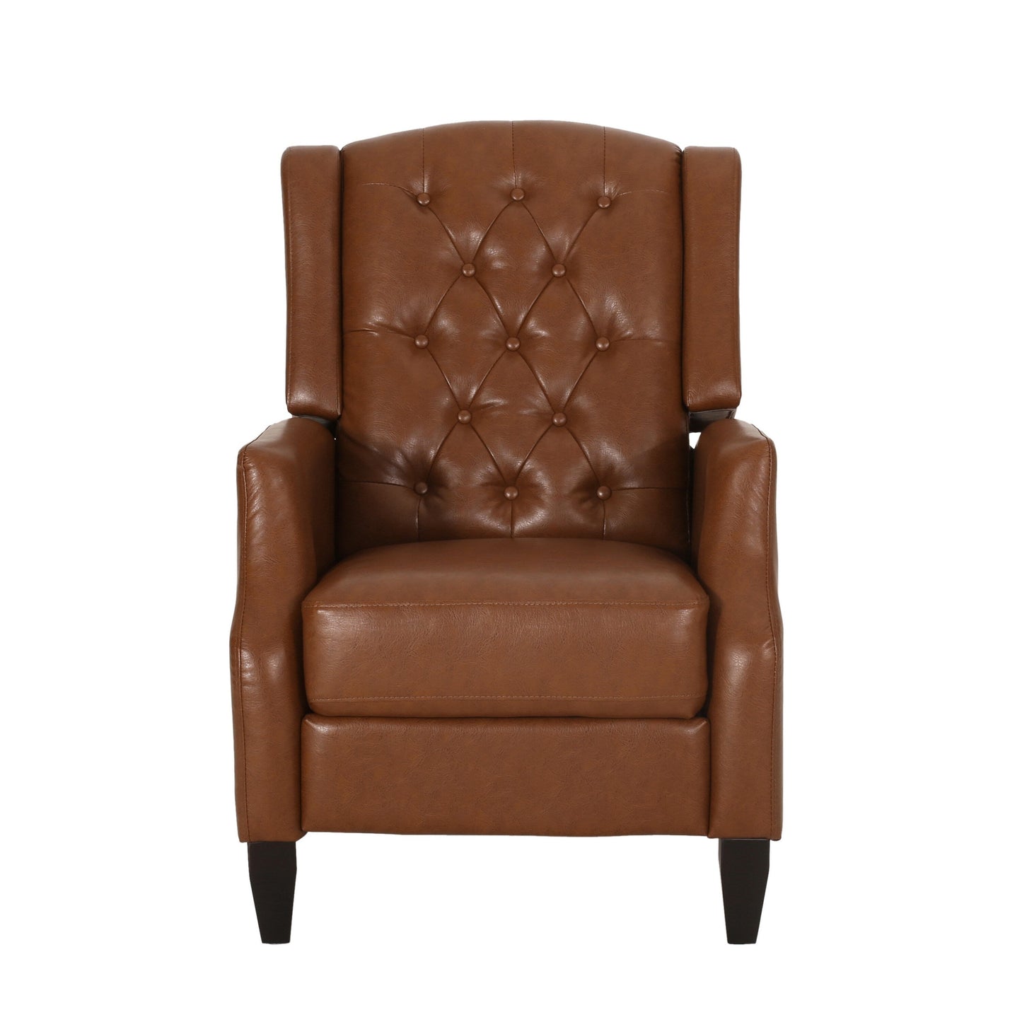 Fauteuil inclinable manuel, coutures diamant, bois de bouleau, similicuir marron