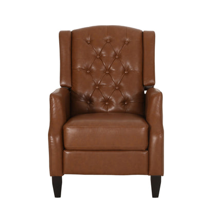Fauteuil inclinable manuel, coutures diamant, bois de bouleau, similicuir marron