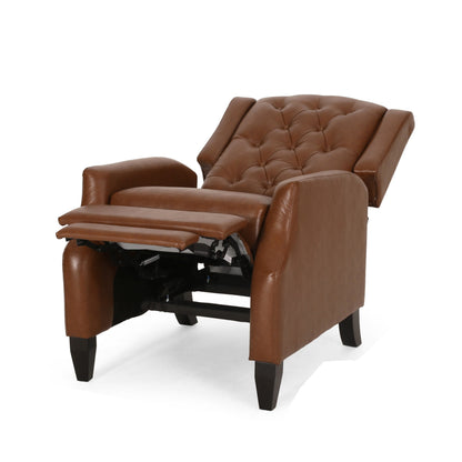 Fauteuil inclinable manuel, coutures diamant, bois de bouleau, similicuir marron