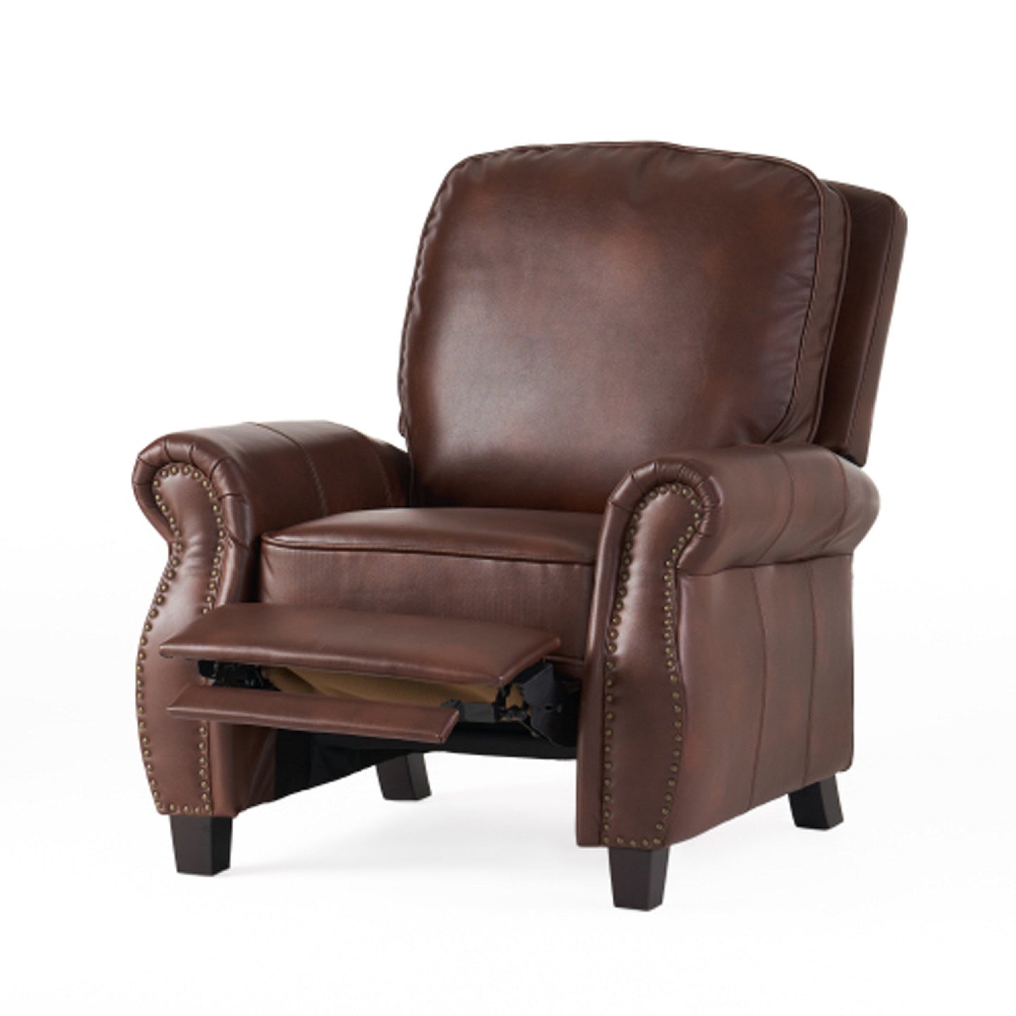 Fauteuil inclinable manuel, dossier relevable, similicuir marron classique