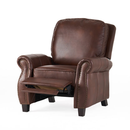 Fauteuil inclinable manuel, dossier relevable, similicuir marron classique