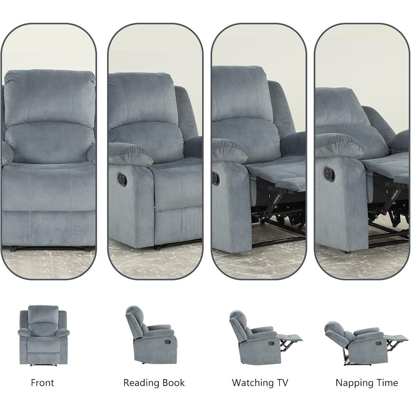 Fauteuil inclinable manuel, fauteuil inclinable simple rembourré en tissu doux pour salon et chambre à coucher