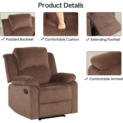 Fauteuil inclinable manuel, fauteuil inclinable simple rembourré en tissu doux pour salon et chambre à coucher
