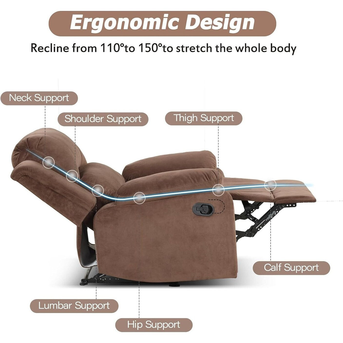 Fauteuil inclinable manuel, fauteuil inclinable simple rembourré en tissu doux pour salon et chambre à coucher