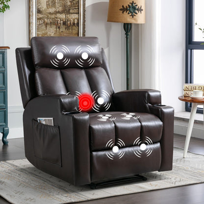 Fauteuil inclinable manuel, massant et chauffant, avec 2 porte-gobelets, tissu respirant
