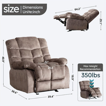 Canapé inclinable manuel en tissu respirant et rembourré pour le salon