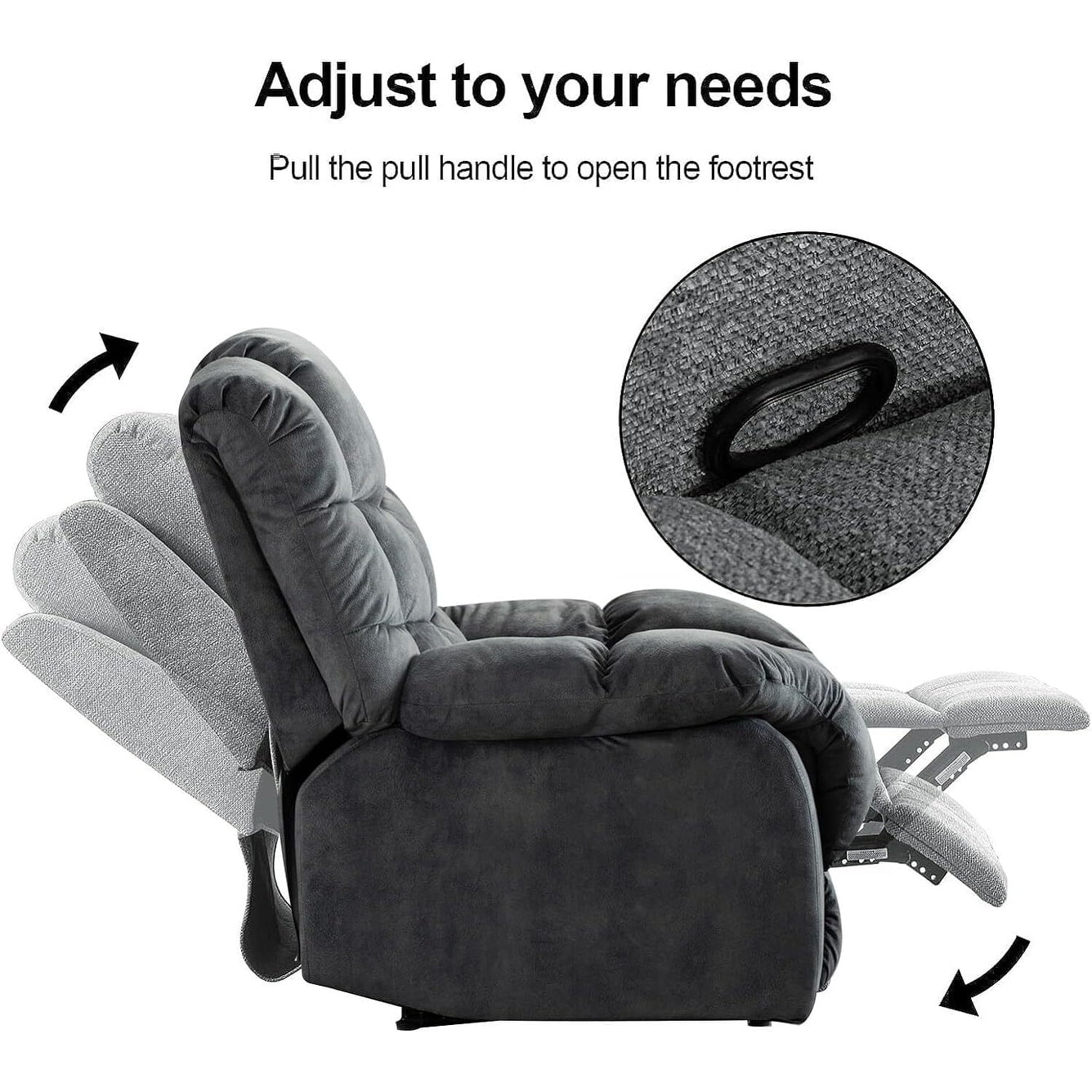 Canapé inclinable manuel en tissu respirant et rembourré pour le salon