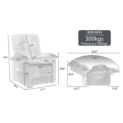 Fauteuil inclinable manuel avec massage et chauffage, cadre en bois massif robuste et revêtement en tissu confortable