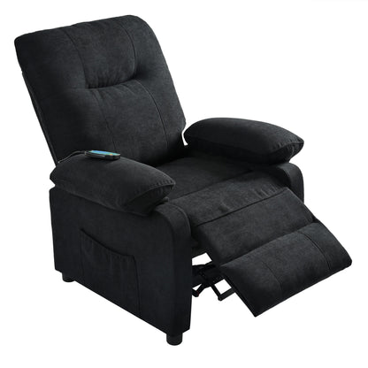 Fauteuil inclinable manuel avec massage et chauffage, cadre en bois massif robuste et revêtement en tissu confortable