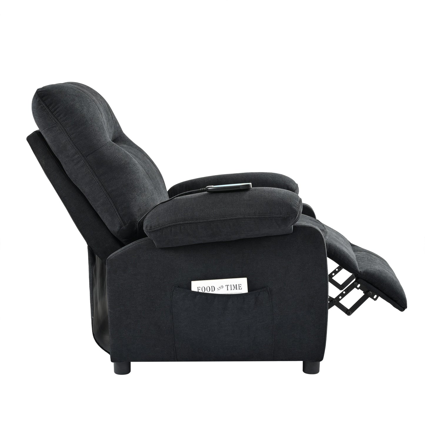 Fauteuil inclinable manuel avec massage et chauffage, cadre en bois massif robuste et revêtement en tissu confortable