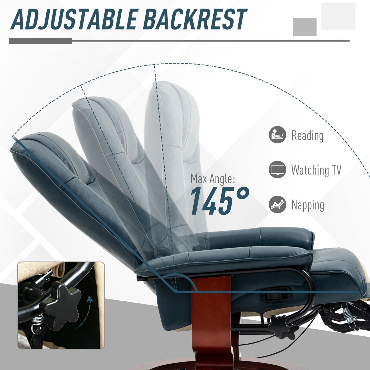 Fauteuil inclinable manuel avec base pivotante en bois