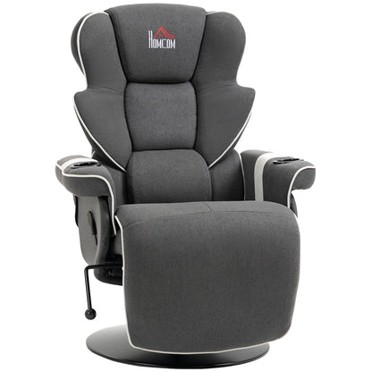 Fauteuil inclinable manuel, pivotant, avec repose-pieds et deux porte-gobelets pour salon, noir