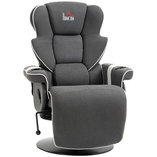 Fauteuil inclinable manuel, pivotant, avec repose-pieds et deux porte-gobelets pour salon, noir