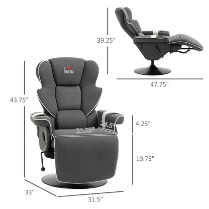Fauteuil inclinable manuel, pivotant, avec repose-pieds et deux porte-gobelets pour salon, noir