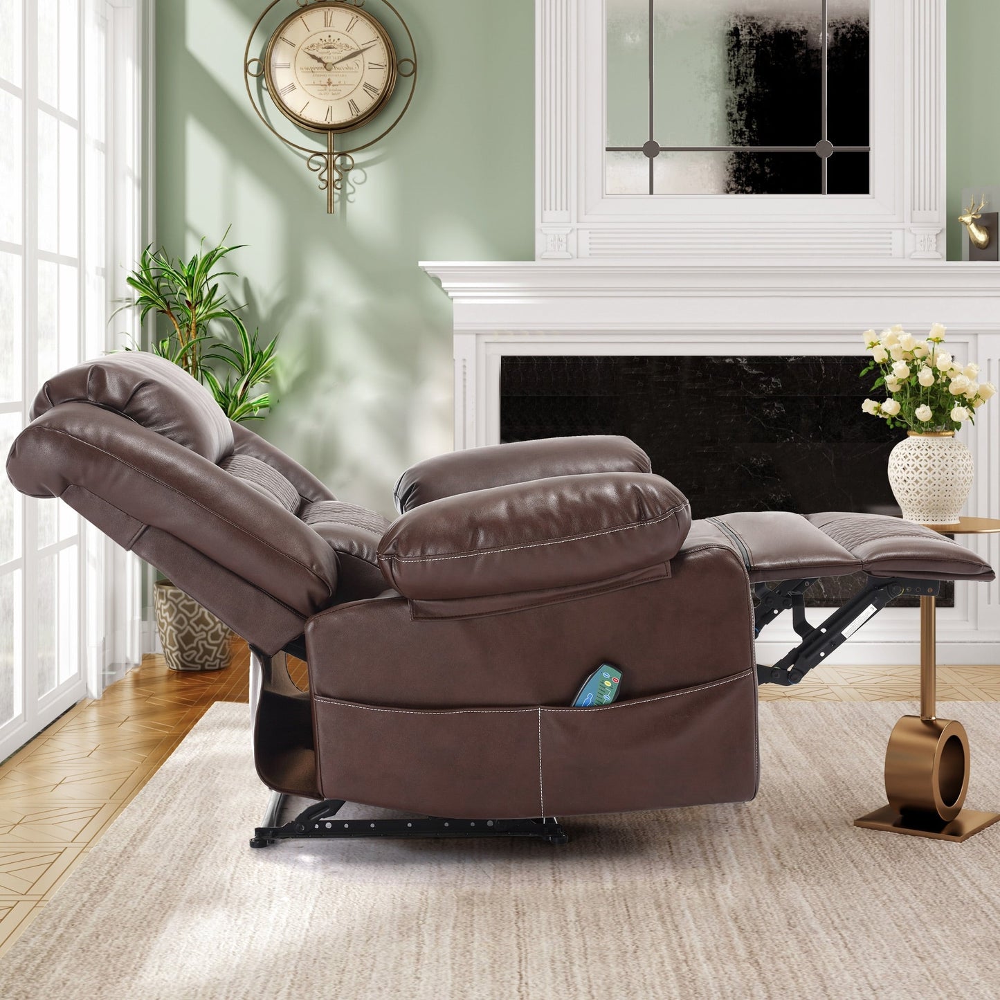 Fauteuil inclinable manuel avec massage par vibrations à 8 points, chaleur lombaire et cadre en bois et acier durable pour un confort optimal au salon