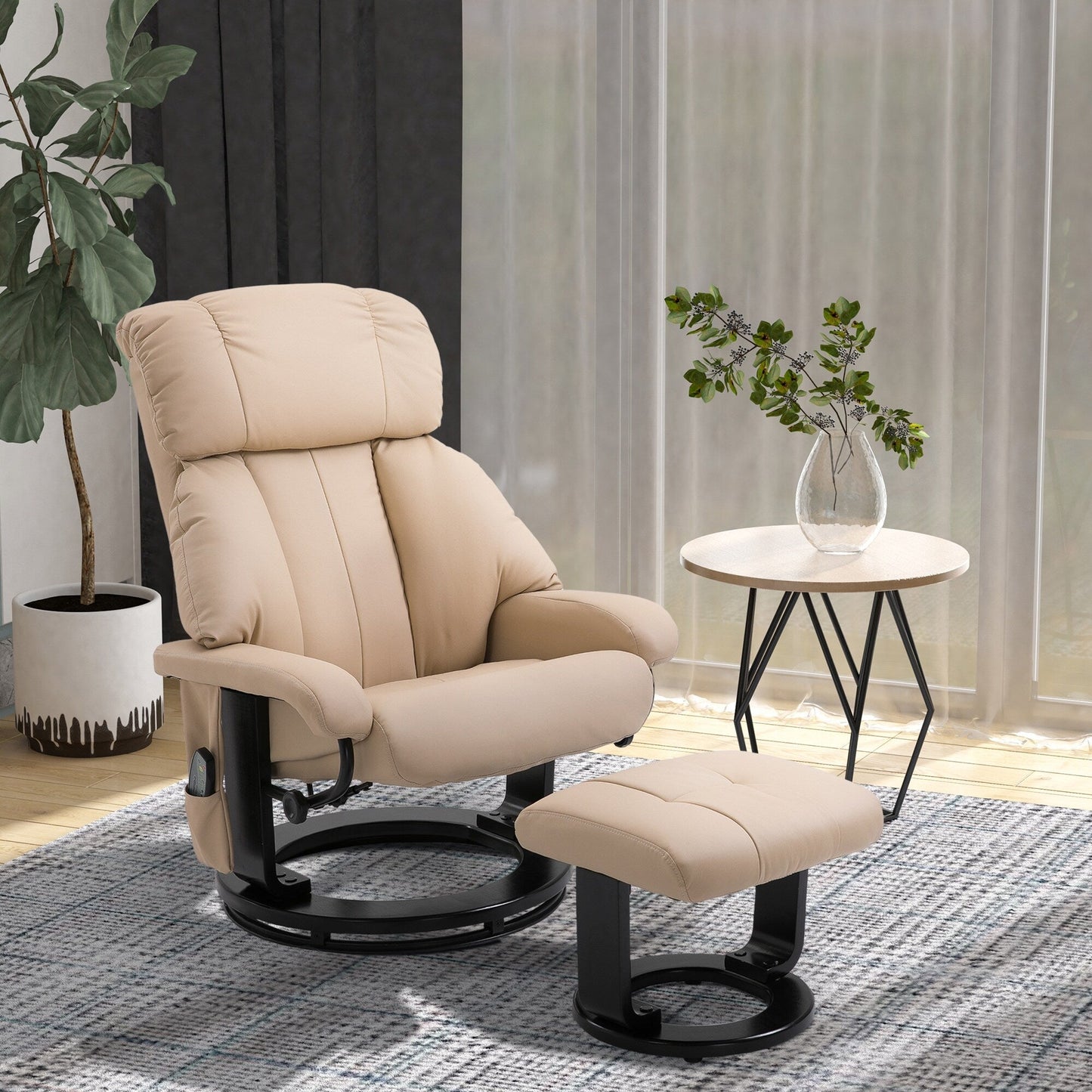 Fauteuil de massage inclinable manuel pivotant à 360° en cuir PU avec repose-pieds, vibration à 10 points, télécommande et poche latérale