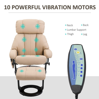 Fauteuil de massage inclinable manuel pivotant à 360° en cuir PU avec repose-pieds, vibration à 10 points, télécommande et poche latérale