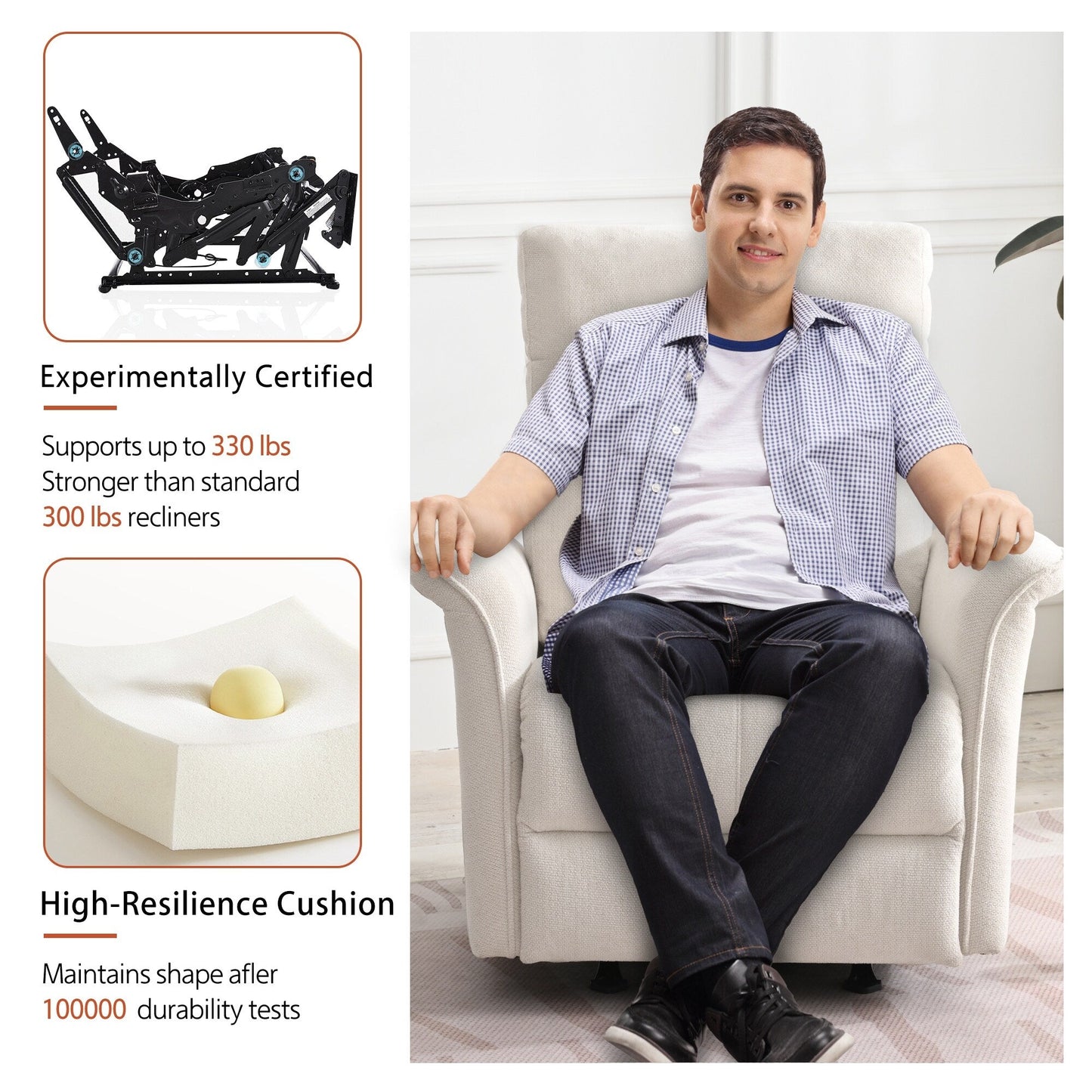 Fauteuil inclinable à bascule manuel pour adultes, fauteuil inclinable à bascule manuel, chaise de chambre d'enfant en tissu, fauteuil inclinable simple, accoudoirs larges