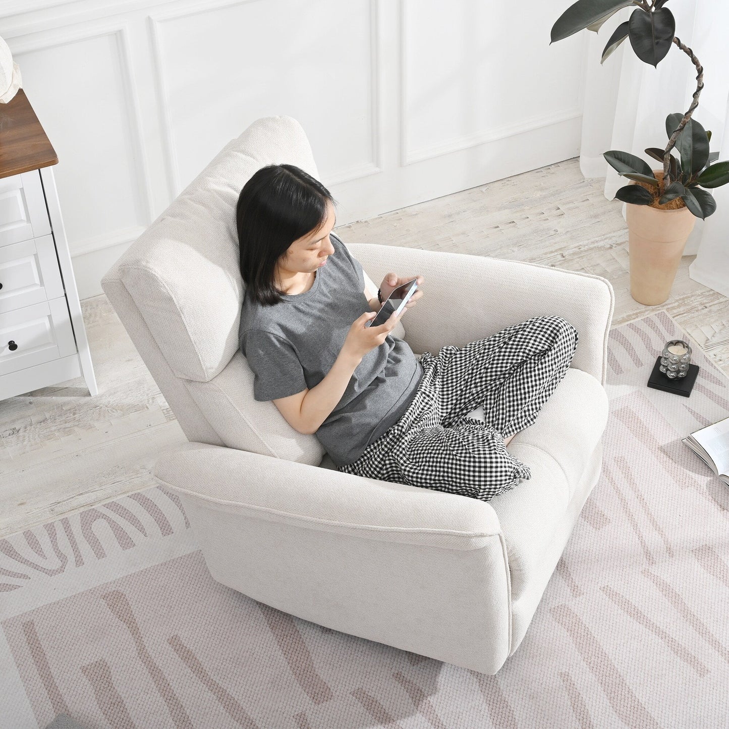 Fauteuil inclinable à bascule manuel pour adultes, fauteuil inclinable à bascule manuel, chaise de chambre d'enfant en tissu, fauteuil inclinable simple, accoudoirs larges