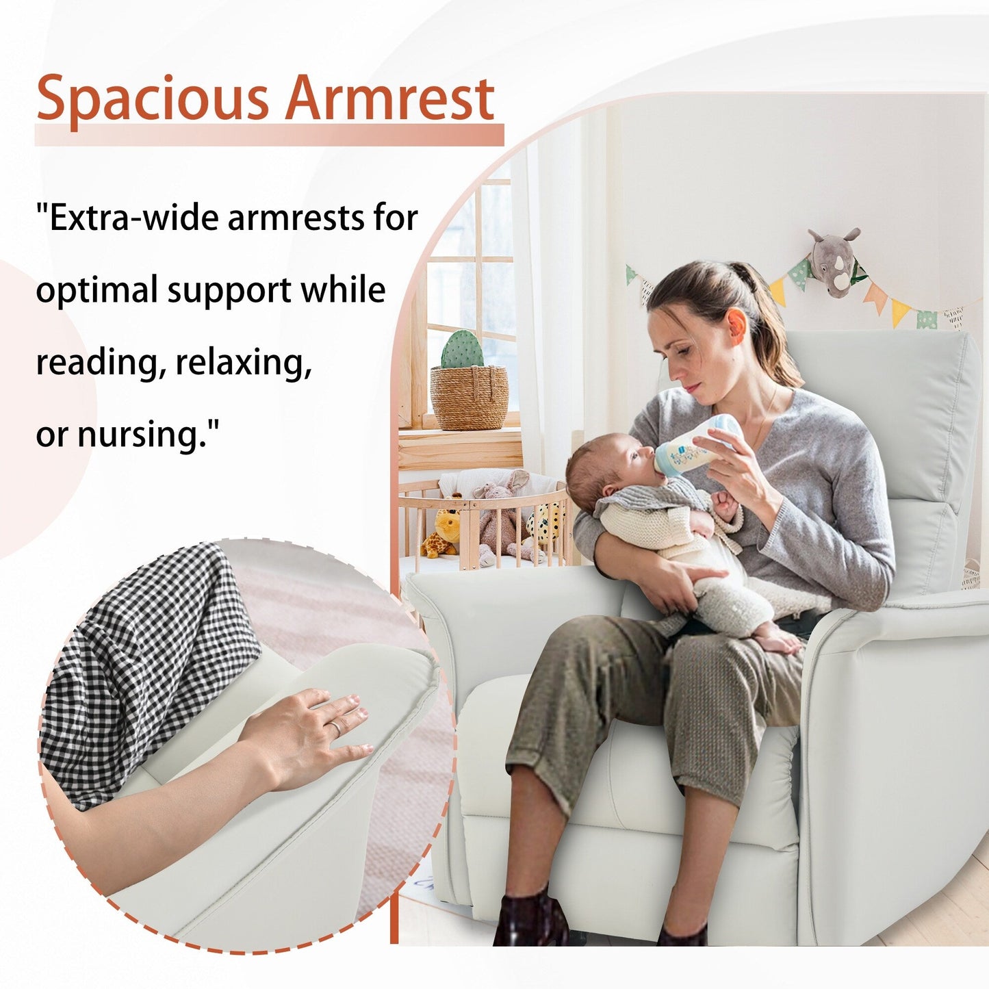 Fauteuil inclinable à bascule manuel pour adultes, fauteuil inclinable à bascule manuel, chaise de chambre d'enfant en tissu, fauteuil inclinable simple, accoudoirs larges