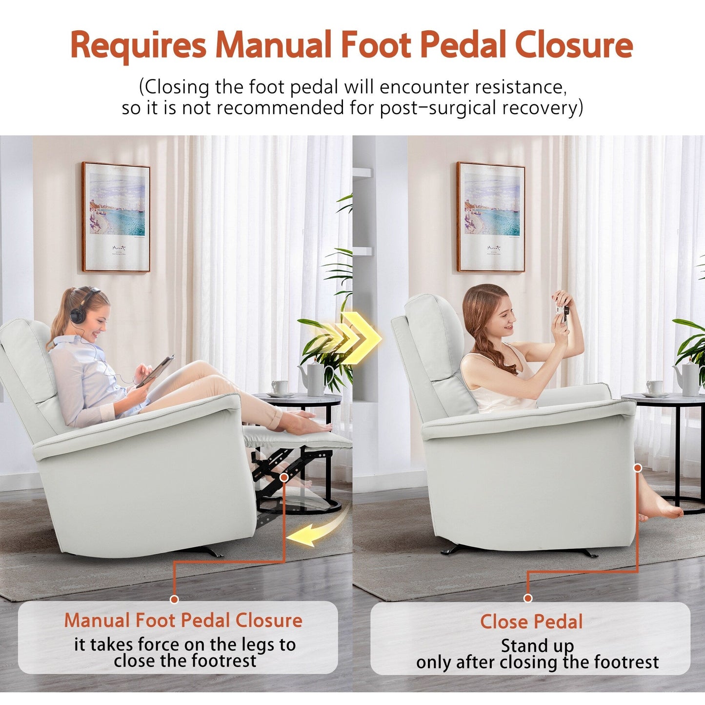 Fauteuil inclinable à bascule manuel pour adultes, fauteuil inclinable à bascule manuel, chaise de chambre d'enfant en tissu, fauteuil inclinable simple, accoudoirs larges