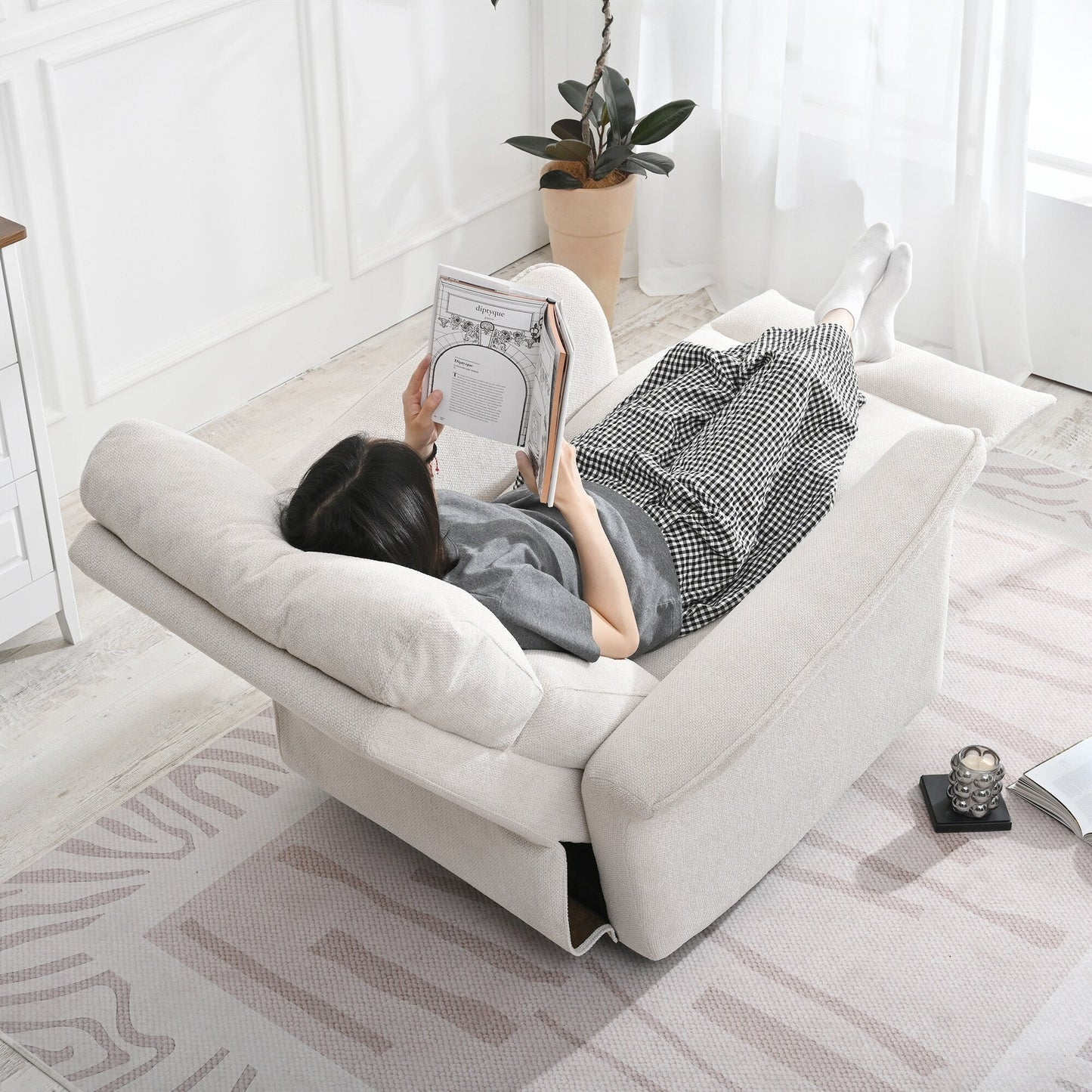 Fauteuil inclinable à bascule manuel pour adultes, fauteuil inclinable à bascule manuel pour petits espaces, chaise de chambre d'enfant en tissu