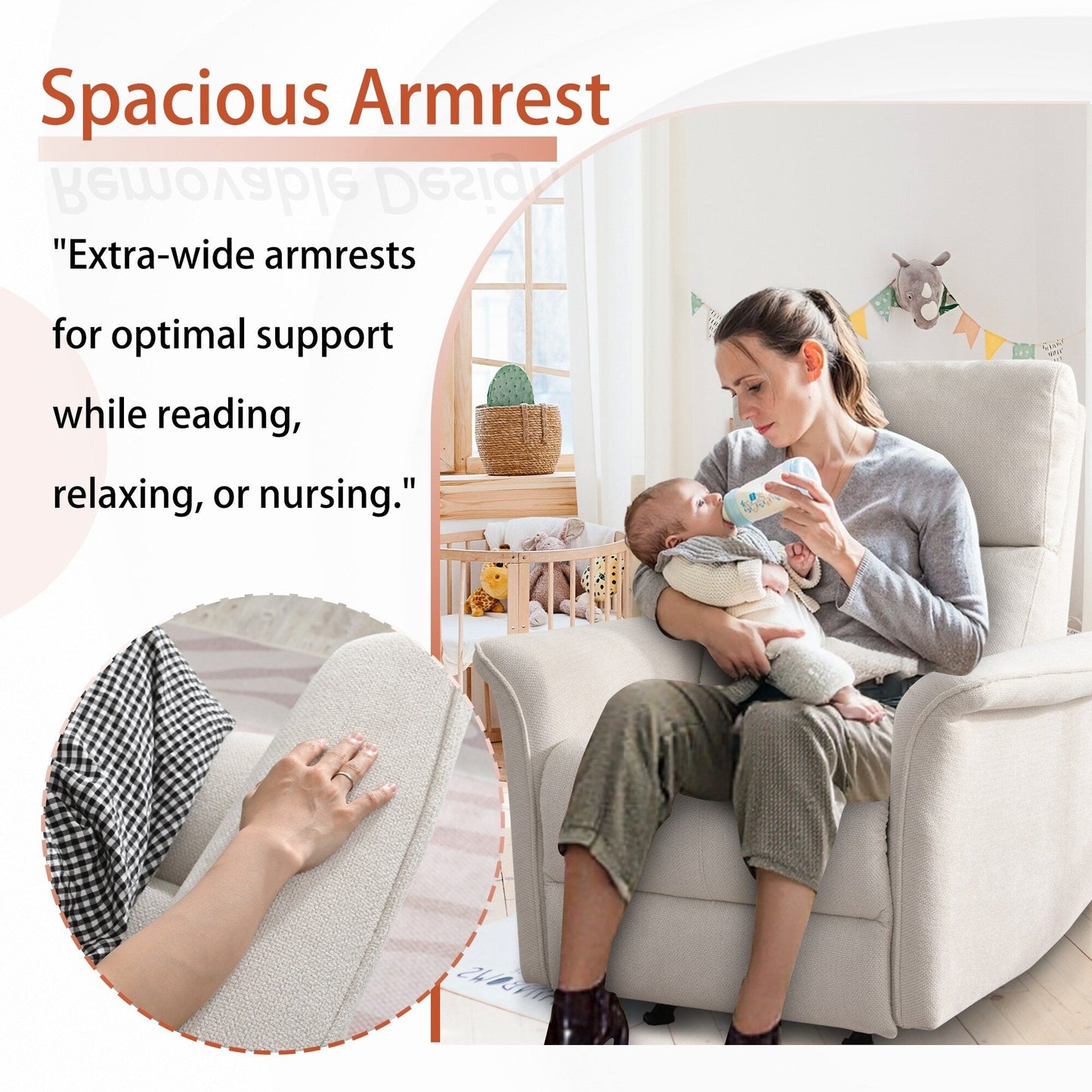 Fauteuil inclinable à bascule manuel pour adultes, fauteuil inclinable à bascule manuel pour petits espaces, chaise de chambre d'enfant en tissu