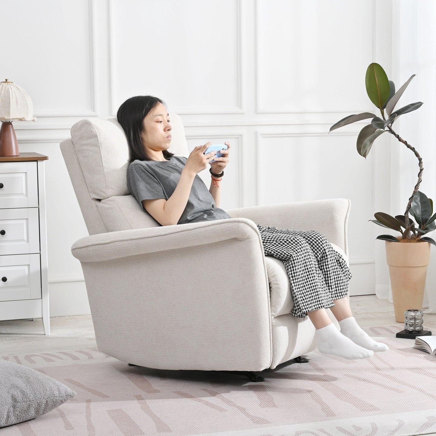 Fauteuil inclinable à bascule manuel, fauteuil inclinable à bascule manuel, chaise de chambre d'enfant en tissu, fauteuil inclinable simple, accoudoirs larges