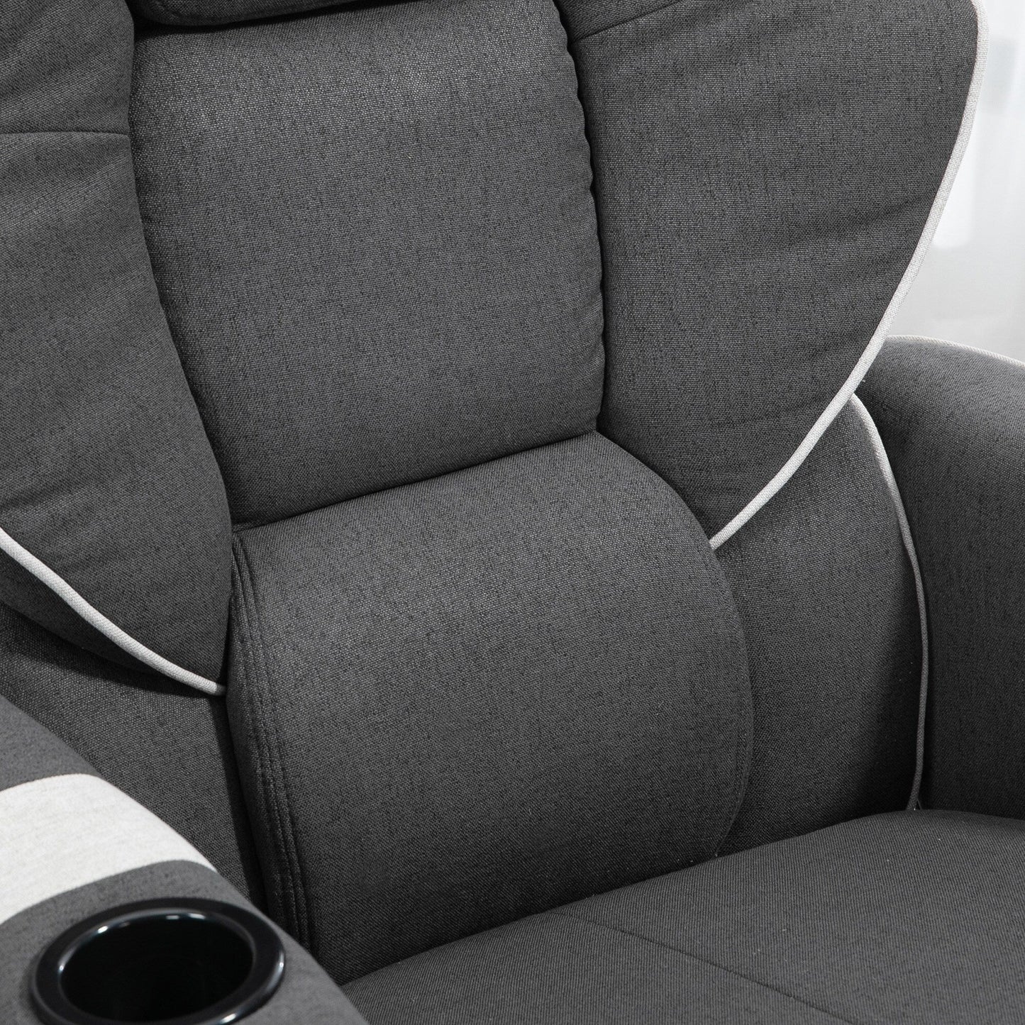 Fauteuil inclinable pivotant manuel, fauteuil de salon rembourré en lin avec dossier réglable, repose-pieds et deux porte-gobelets