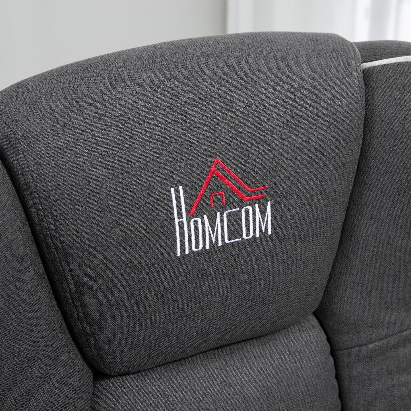 Fauteuil inclinable pivotant manuel, fauteuil de salon rembourré en lin avec dossier réglable, repose-pieds et deux porte-gobelets