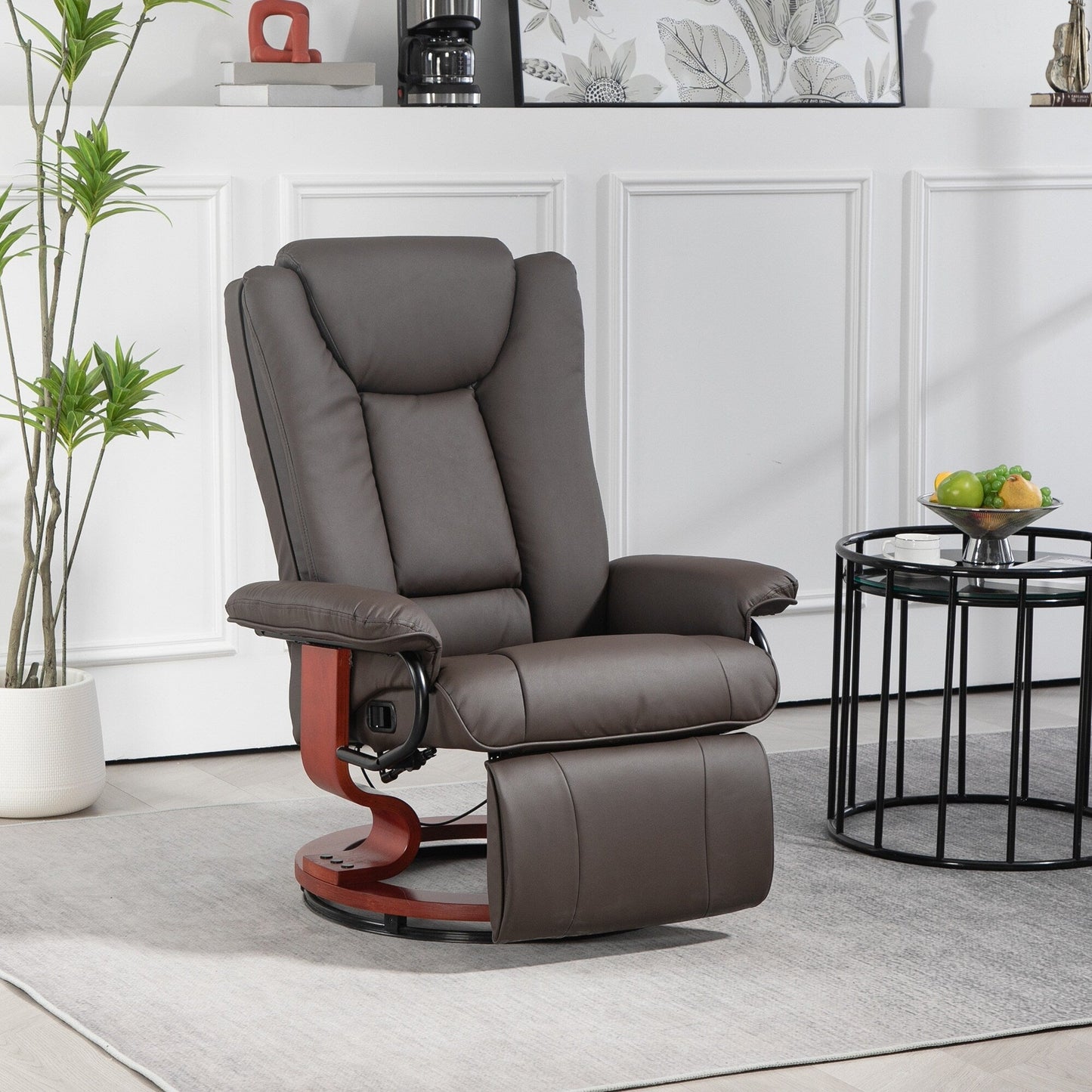 Fauteuil inclinable pivotant manuel en cuir synthétique, dossier réglable, chaise de lecture avec repose-pieds intégré