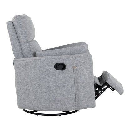 Fauteuil inclinable pivotant manuel avec mouvement de bascule, 2 oreillers amovibles, revêtement en lin et accoudoirs incurvés pour salon ou chambre d'enfant