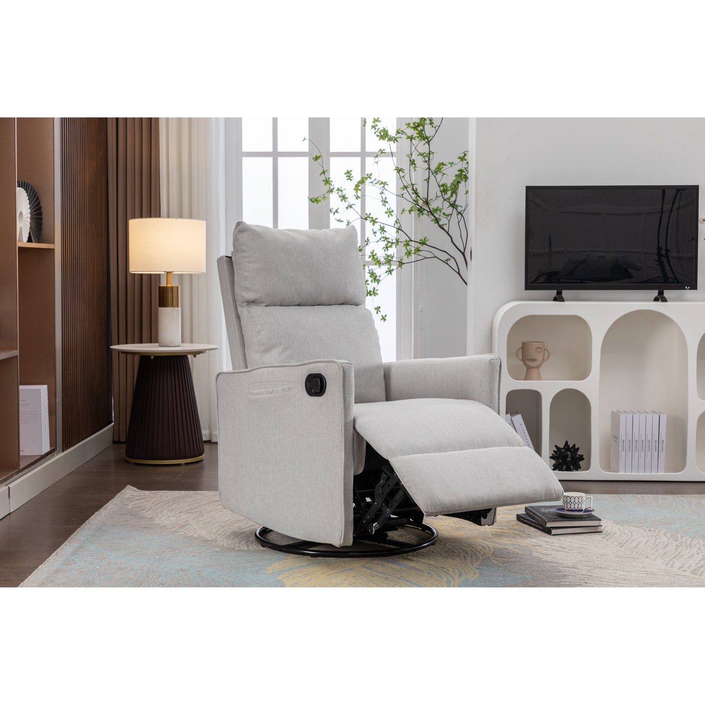 Fauteuil inclinable pivotant manuel avec dossier et repose-pieds réglables