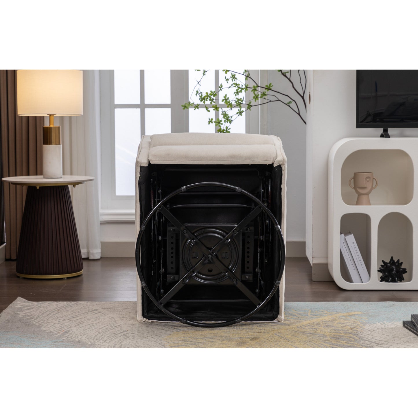 Fauteuil inclinable pivotant manuel avec dossier et repose-pieds réglables